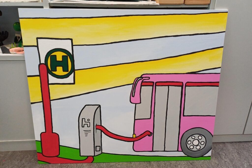 ein ferig gemaltes Motiv mit E-Bus